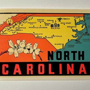 North Carolina State Lindgren-Turner Travel Decal Water Art Vintage Original